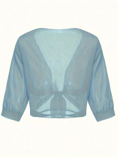 Women's Sheer Chiffon Tie Front Cropped Cardigan