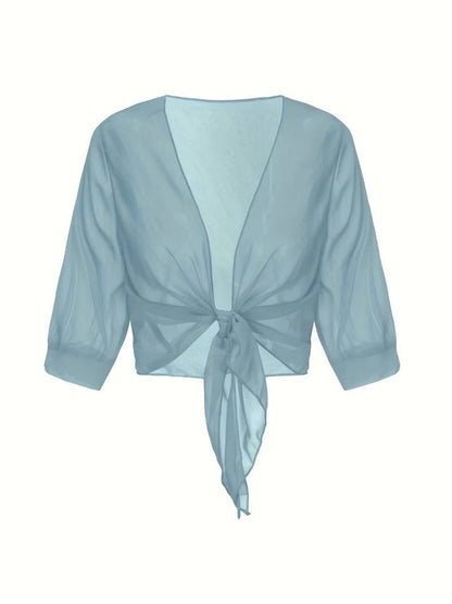 Women's Sheer Chiffon Tie Front Cropped Cardigan