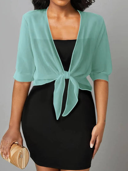 Women's Sheer Chiffon Tie Front Cropped Cardigan
