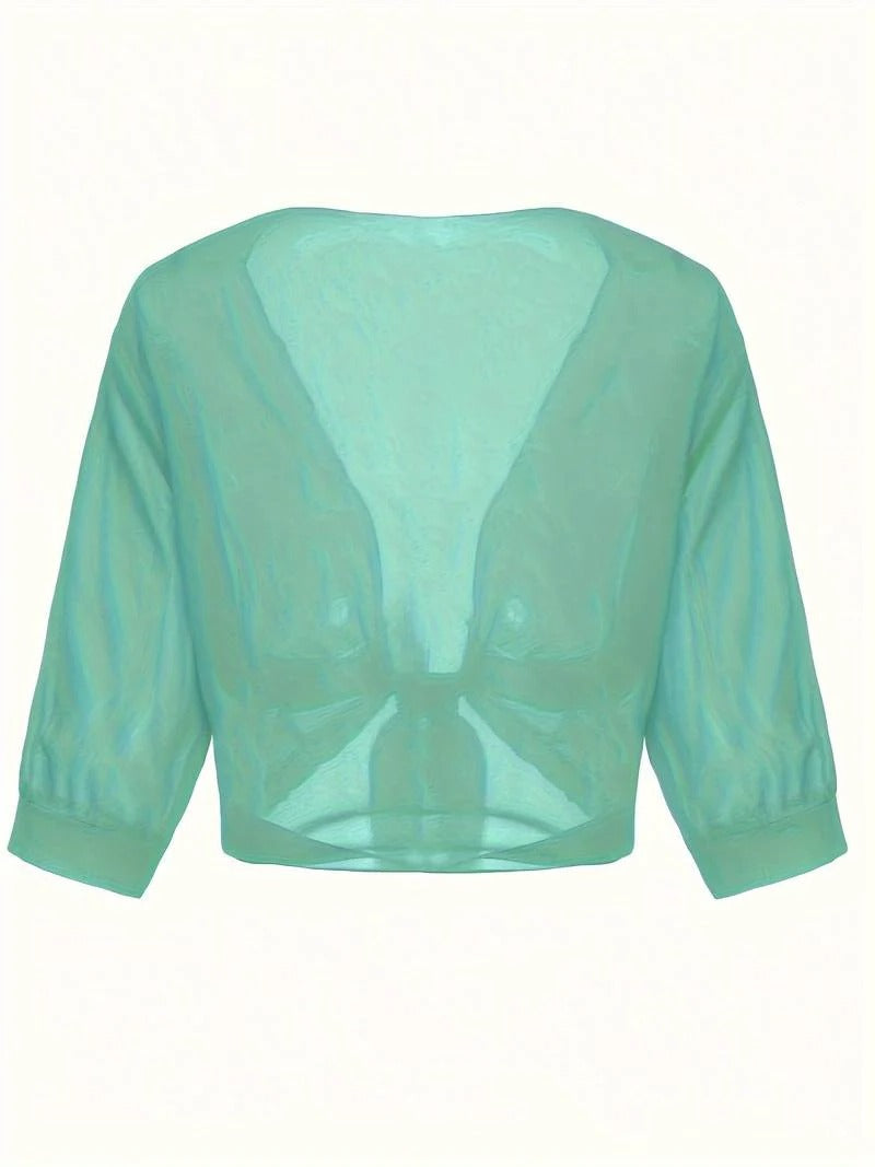 Women's Sheer Chiffon Tie Front Cropped Cardigan