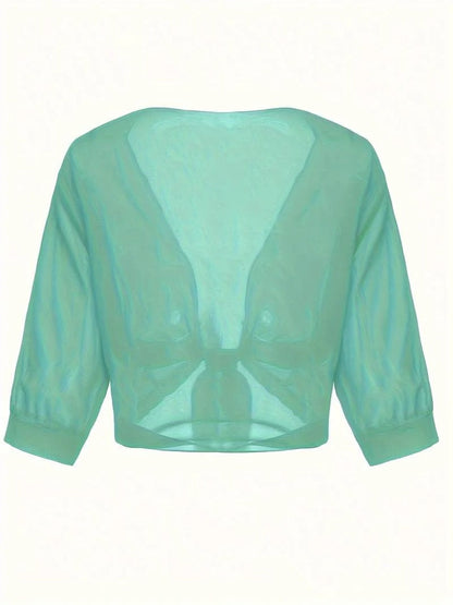 Women's Sheer Chiffon Tie Front Cropped Cardigan