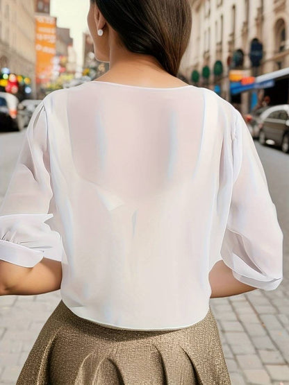 Women's Sheer Chiffon Tie Front Cropped Cardigan