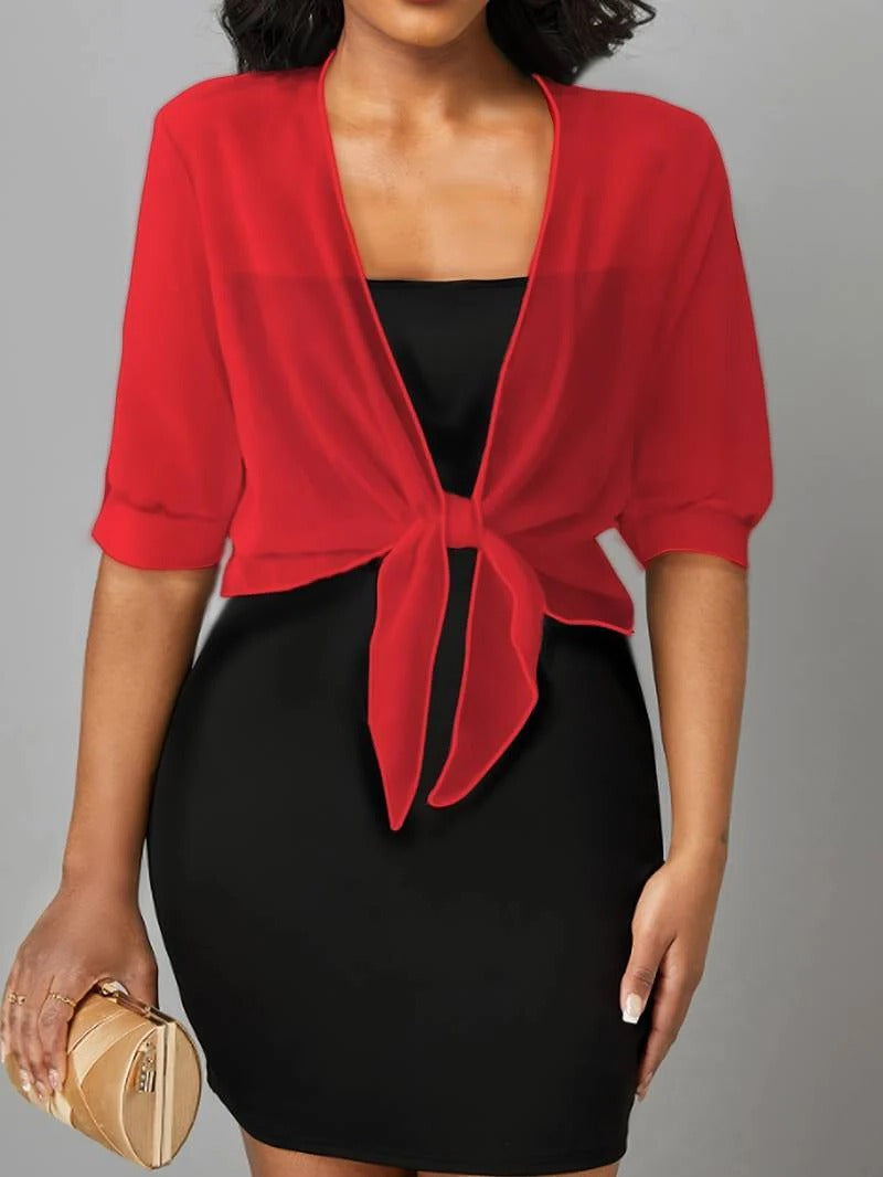 Women's Sheer Chiffon Tie Front Cropped Cardigan