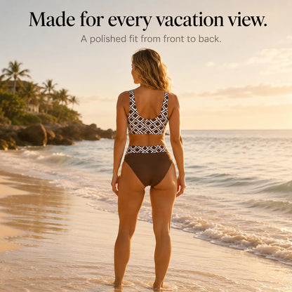 Women's Diamond Print Bikini Set – High-Waist, Wrap Front