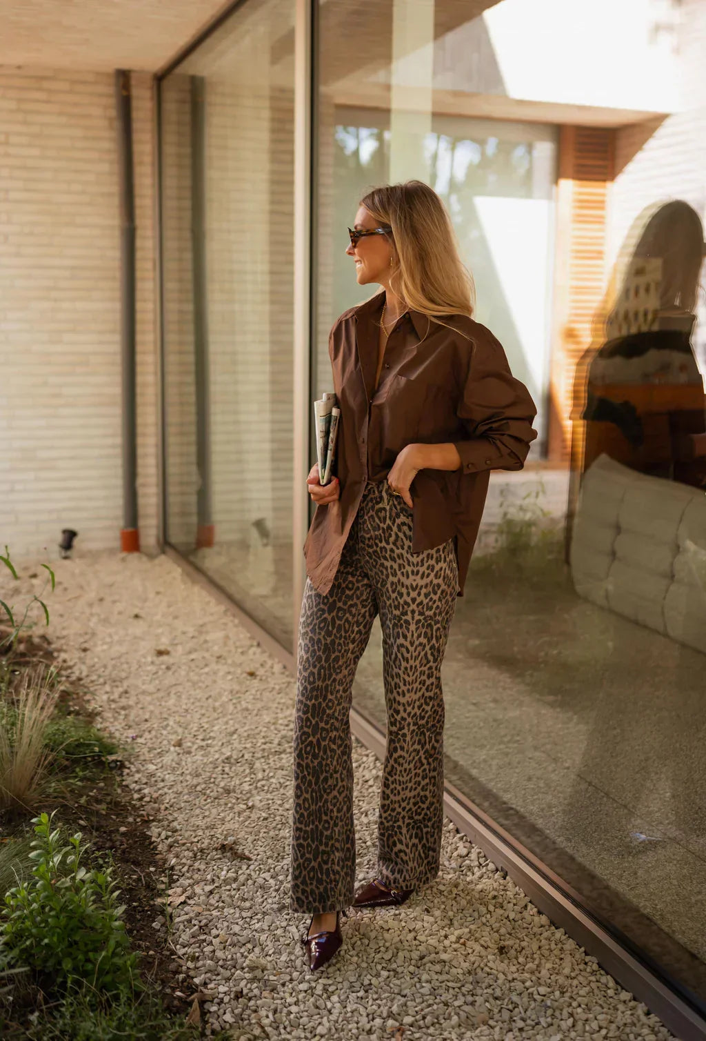 Women's High Waist Leopard Print Wide Leg Pants