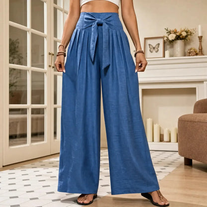 Women's High Waist Wide Leg Pants with Tie Front
