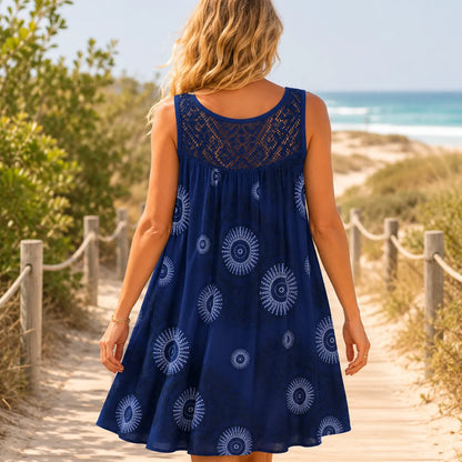 Women's Summer Mini Dress – Lace Yoke, A-Line Fit