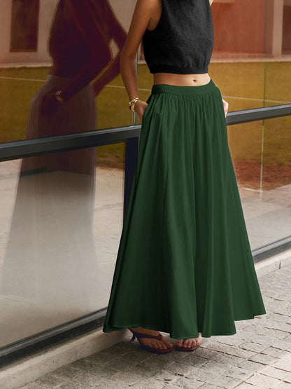 Women's High Waist Pleated Maxi Skirt with Pockets