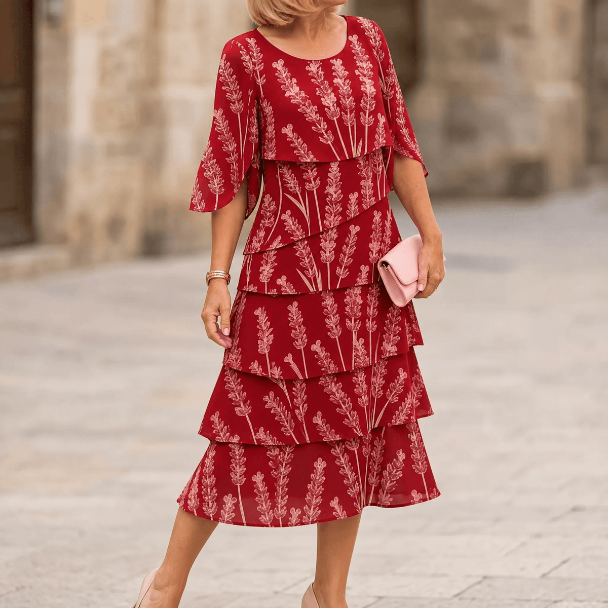 Women's Tiered Midi Dress – Floral, Flutter Sleeves, Lightweight