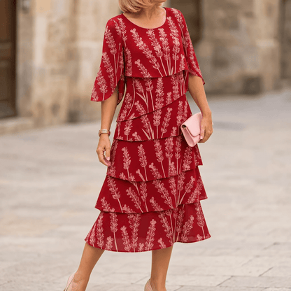 Women's Tiered Midi Dress – Floral, Flutter Sleeves, Lightweight