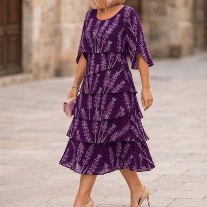 Women's Tiered Midi Dress – Floral, Flutter Sleeves, Lightweight