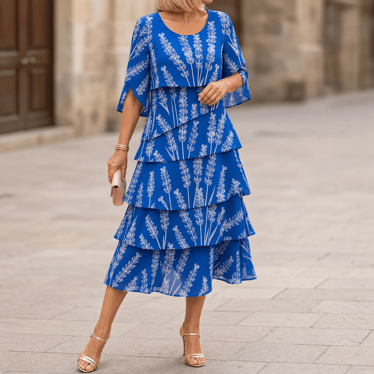 Women's Tiered Midi Dress – Floral, Flutter Sleeves, Lightweight