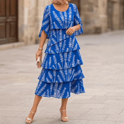 Women's Tiered Midi Dress – Floral, Flutter Sleeves, Lightweight