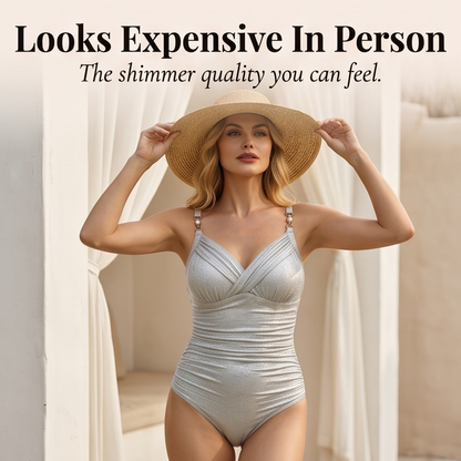 Women's One-Piece Swimsuit – Shimmer, Ruched, Cross-Front