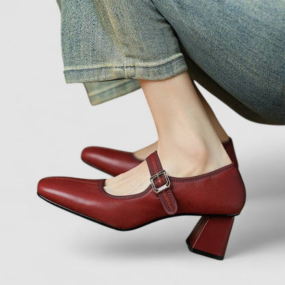 Women's Square Toe Mary Jane Shoes with Buckle Strap