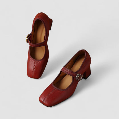 Women's Square Toe Mary Jane Shoes with Buckle Strap