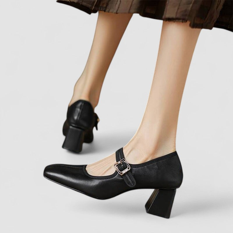 Women's Square Toe Mary Jane Shoes with Buckle Strap