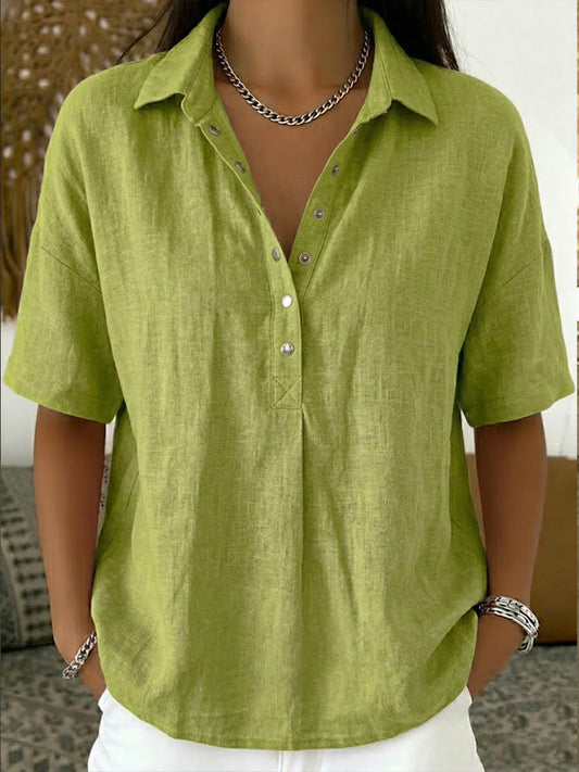 Women's Cotton Linen Shirt – Short Sleeve, Relaxed Fit