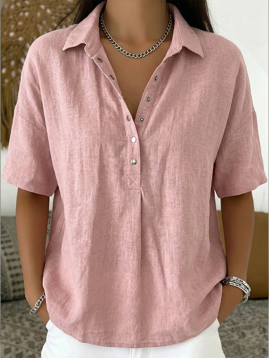 Women's Cotton Linen Shirt – Short Sleeve, Relaxed Fit
