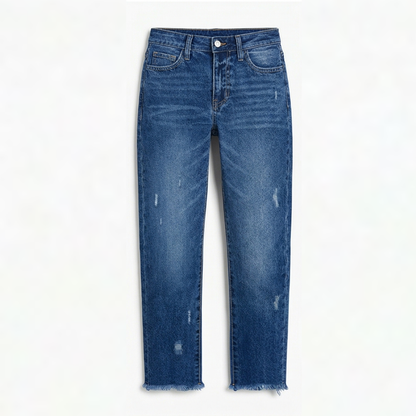 Women's Straight Leg Cropped Jeans with Raw Hem
