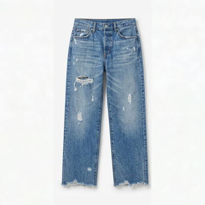 Women's Straight Leg Cropped Jeans with Raw Hem
