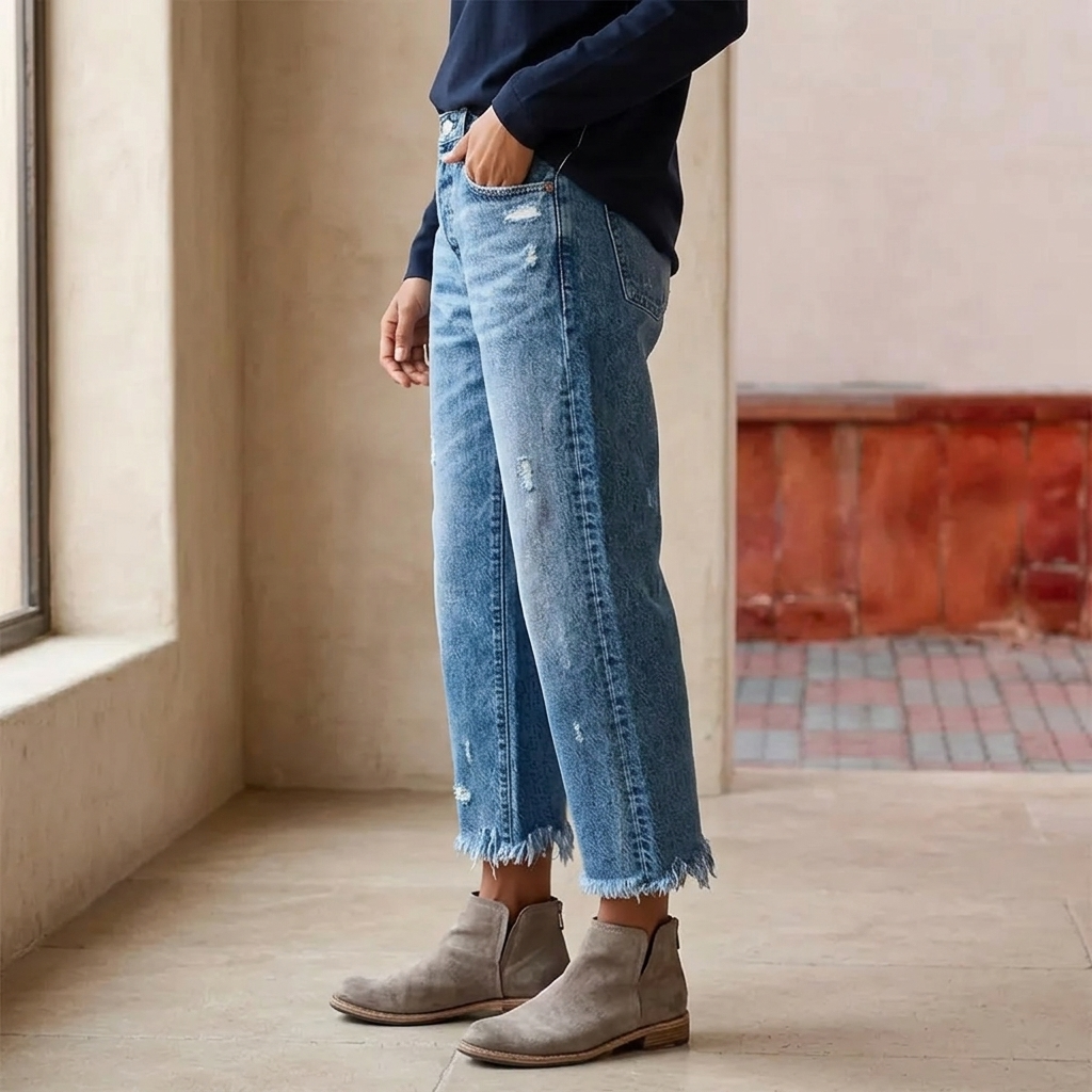 Women's Straight Leg Cropped Jeans with Raw Hem