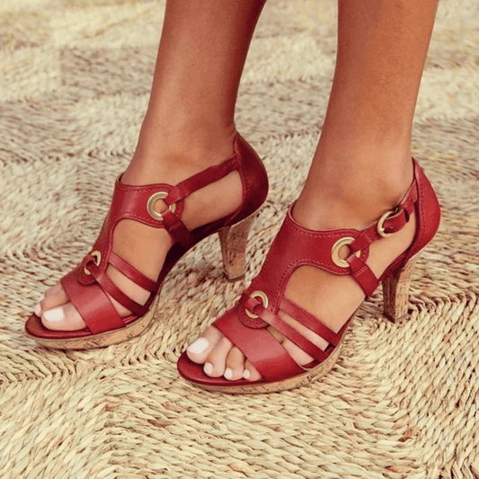 Women's Strappy Heeled Sandals with Metal Ring Details