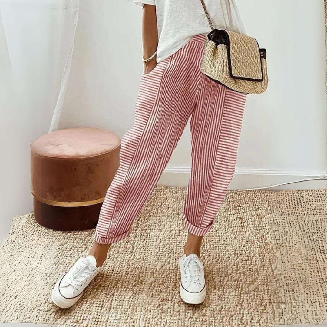 Women's Striped Drawstring Wide Leg Pants