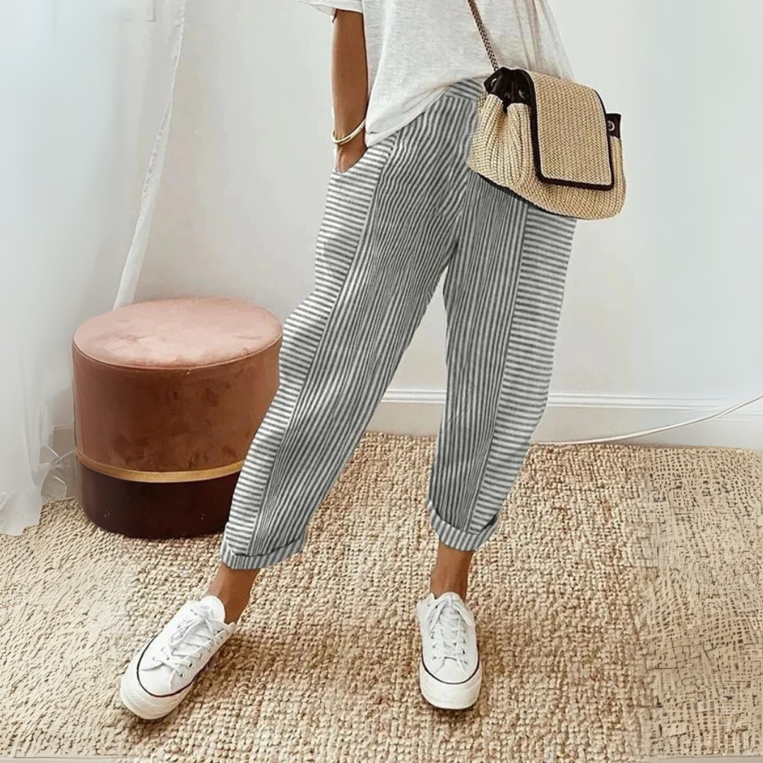Women's Striped Drawstring Wide Leg Pants