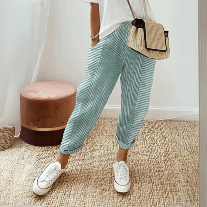 Women's Striped Drawstring Wide Leg Pants