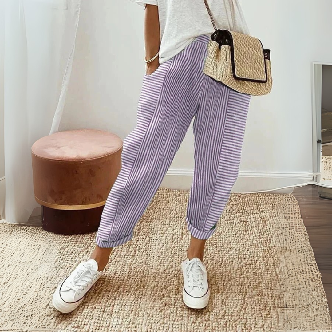 Women's Striped Drawstring Wide Leg Pants