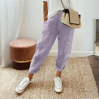 Women's Striped Drawstring Wide Leg Pants