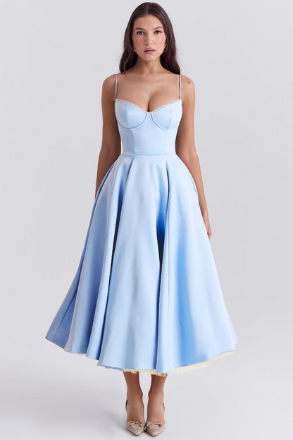 Women's Bustier Midi Dress with Flared Skirt