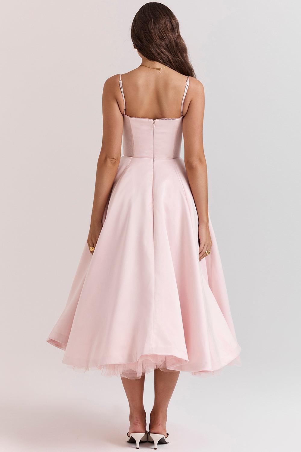 Women's Bustier Midi Dress with Flared Skirt
