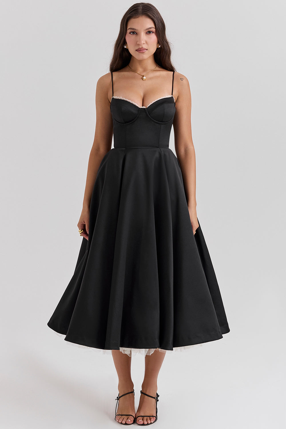 Women's Bustier Midi Dress with Flared Skirt