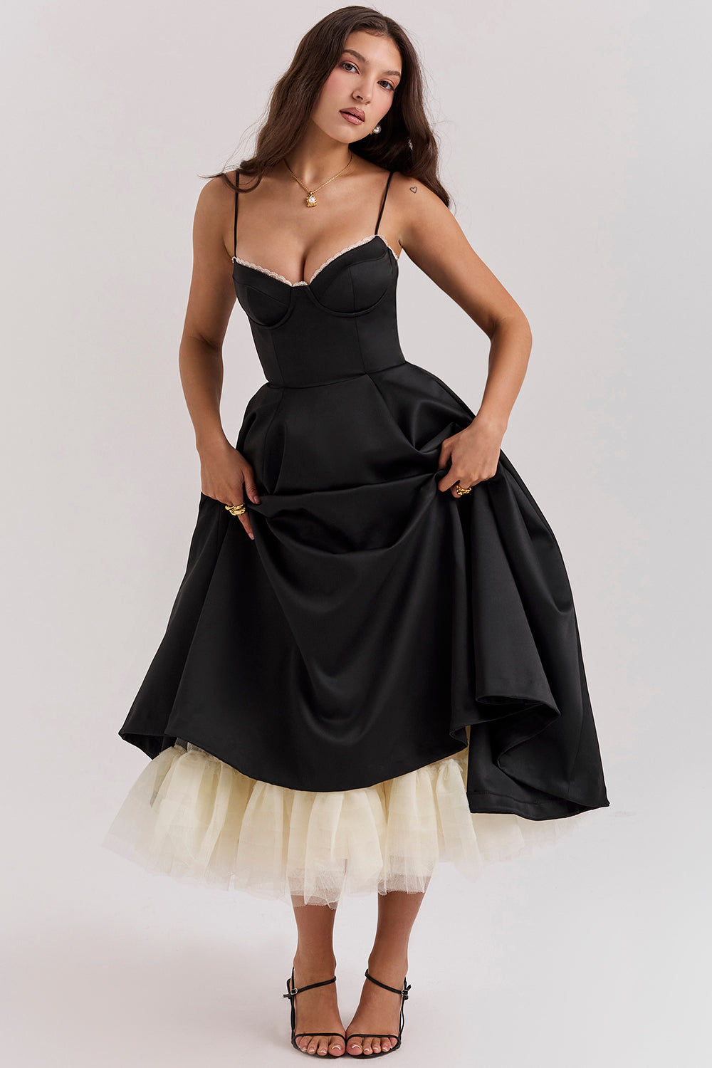 Women's Bustier Midi Dress with Flared Skirt