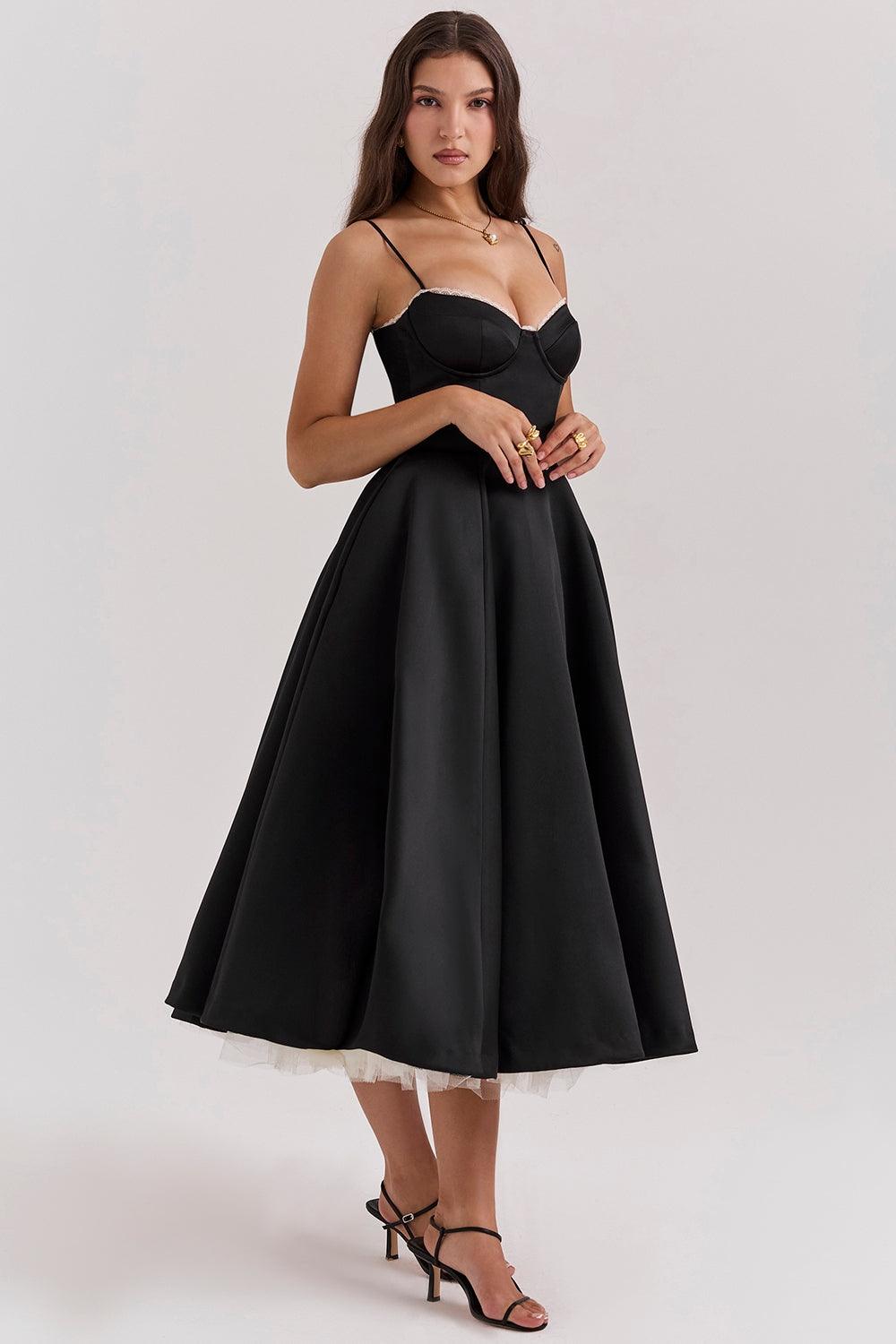 Women's Bustier Midi Dress with Flared Skirt