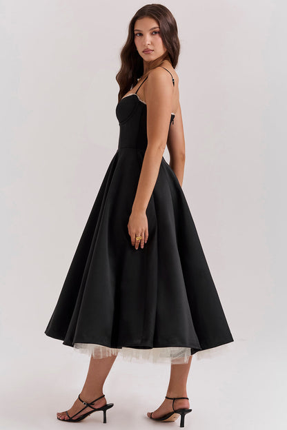 Women's Bustier Midi Dress with Flared Skirt