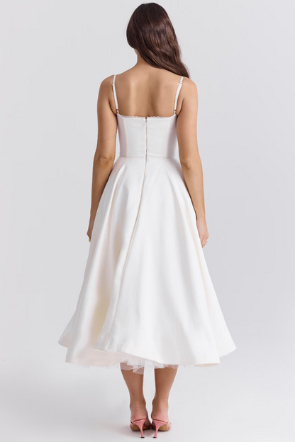 Women's Bustier Midi Dress with Flared Skirt
