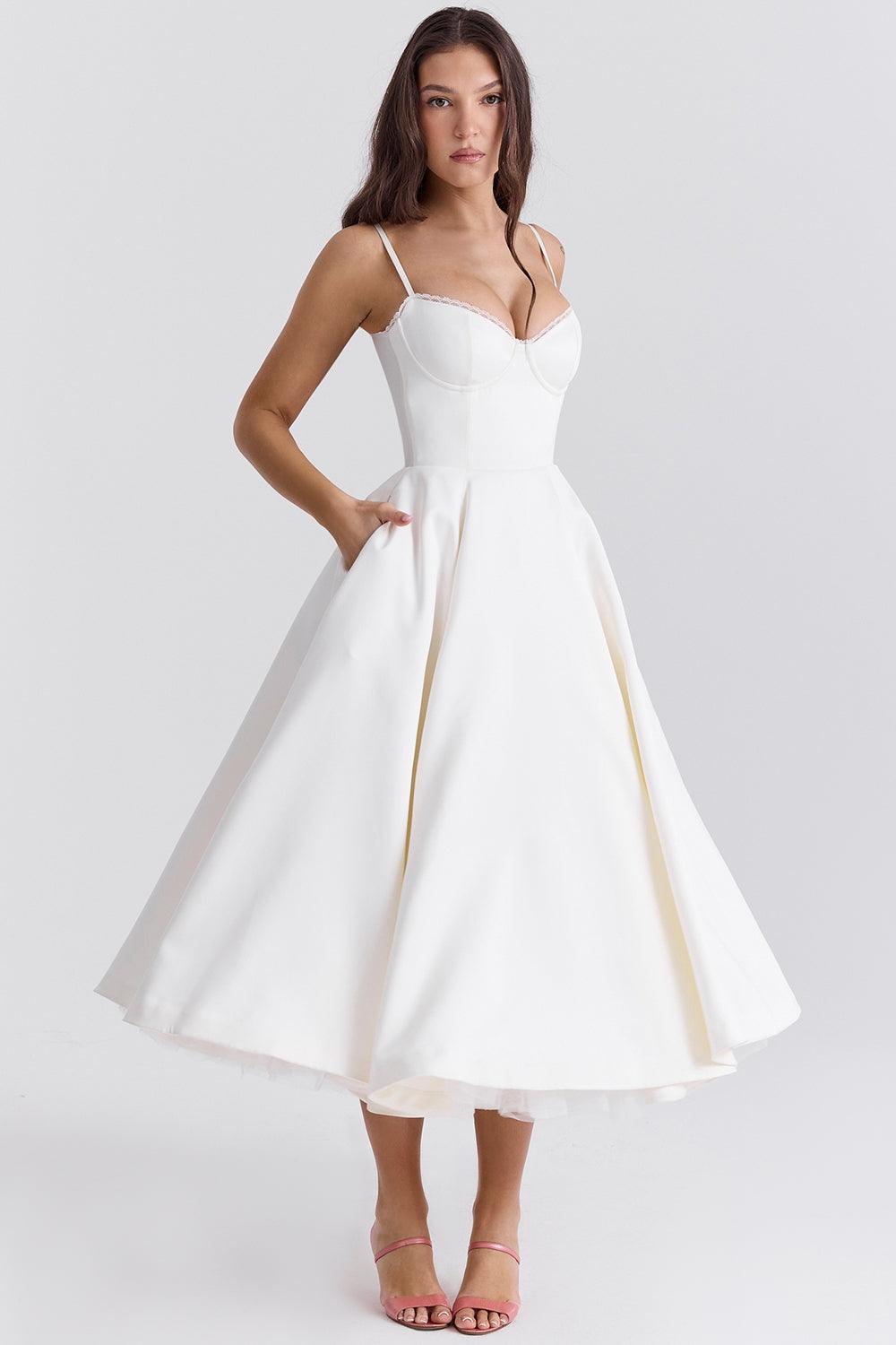 Women's Bustier Midi Dress with Flared Skirt