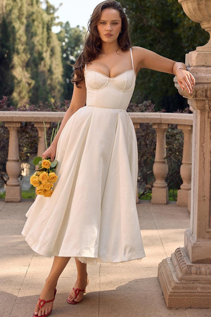 Women's Bustier Midi Dress with Flared Skirt