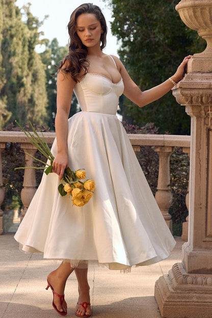 Women's Bustier Midi Dress with Flared Skirt