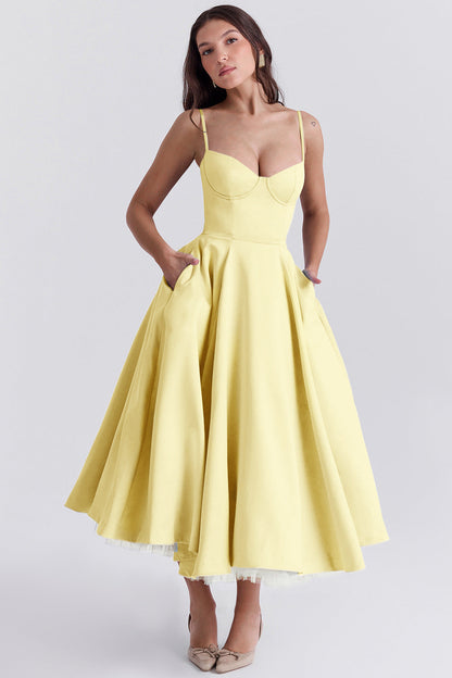 Women's Bustier Midi Dress with Flared Skirt