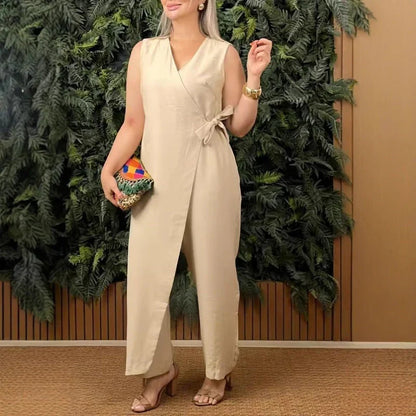 Women's Sleeveless Wrap Jumpsuit with Tie Waist