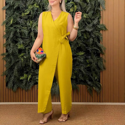 Women's Sleeveless V-Neck Wide-Leg Jumpsuit
