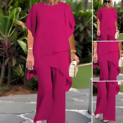 Women's Draped Top and Wide Leg Pants Set