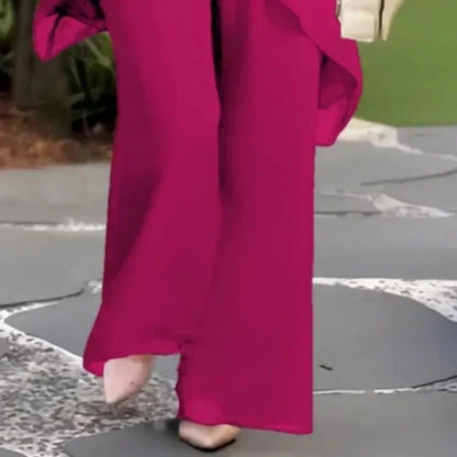 Women's Draped Top and Wide Leg Pants Set