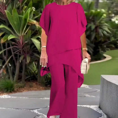 Women's Draped Top and Wide Leg Pants Set