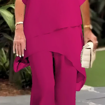 Women's Draped Top and Wide Leg Pants Set