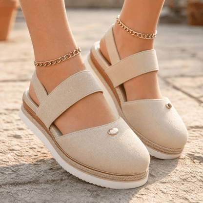 Women's Espadrille Wedge Sandals – Closed Toe, Braided Jute Trim